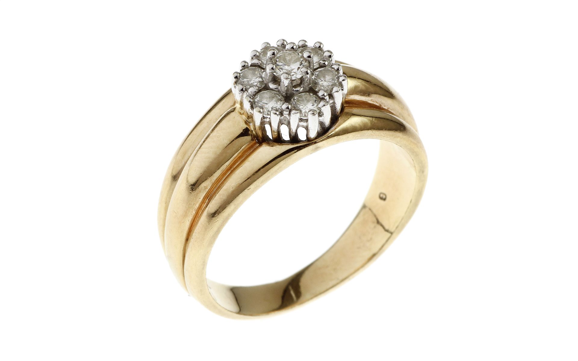 Ring 7.42g 585/- Gelbgold und Weissgold mit 7 Diamanten zus. ca. 0.70 ct.. Ringgroesse ca. 55