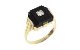 Ring 3.65 gr. 585/- Gelbgold mit Diamant 0.03 ct. G/vs und Onyx Ringgroesse 54