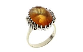 Ring 8.05 gr. 585/- Weissgold mit Diamanten 0.50 ct G/vs und Citrin ca. 10 ct Ringgroesse 59