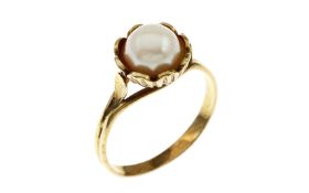 Ring 3.28 gr. 585/- Gelbgold mit Perle Ringgroesse 54