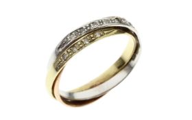 Ring 2.59 gr. 585/- Gelbgold. Weissgold und Rosegold mit Diamanten ca. 0.10 ct. G/vs-si. Ringgroesse