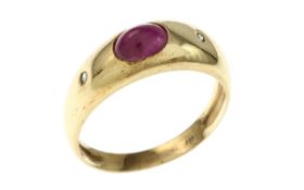 Ring 2.14 gr. 585/- Gelbgold mit 8/8 Diamanten J/pi und Rubin. Caratzahl nicht ermittelbar. Ringgroe