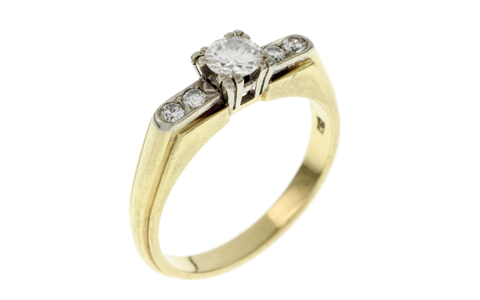 Ring 4.26g 585/- Gelbgold und Weissgold mit Diamant ca. 0.25 ct. und 4 Diamanten zus. ca. 0.12 ct.. 