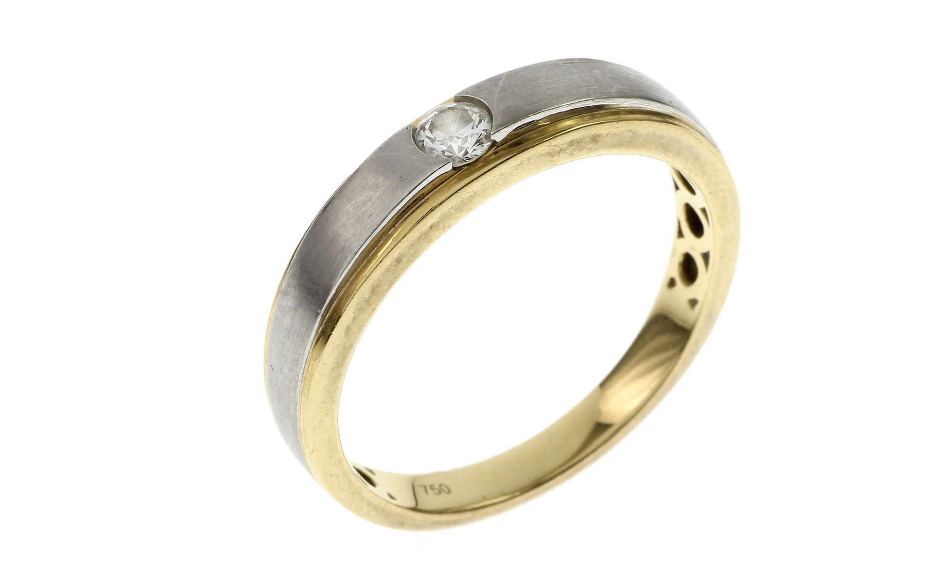 Ring 6.38g 750/- Gelbgold und 999/- Platin mit Diamant ca. 0.15 ct.. Ringgroesse ca. 60