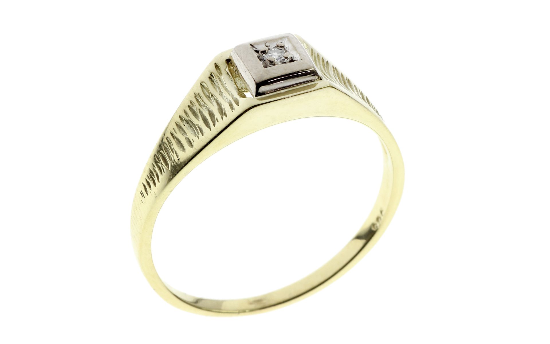 Ring 2.86g 585/- Gelbgold und Weissgold mit Diamant ca. 0.02 ct. F/vs. Ringgroesse ca. 57