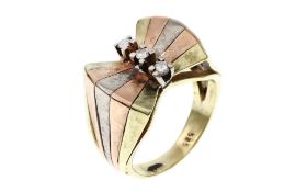 Ring 5.8g 585/- Gelbgold. Weissgold und Rotgold mit 3 Diamanten zus. ca. 0.09 ct.. Ringgroesse ca. 5