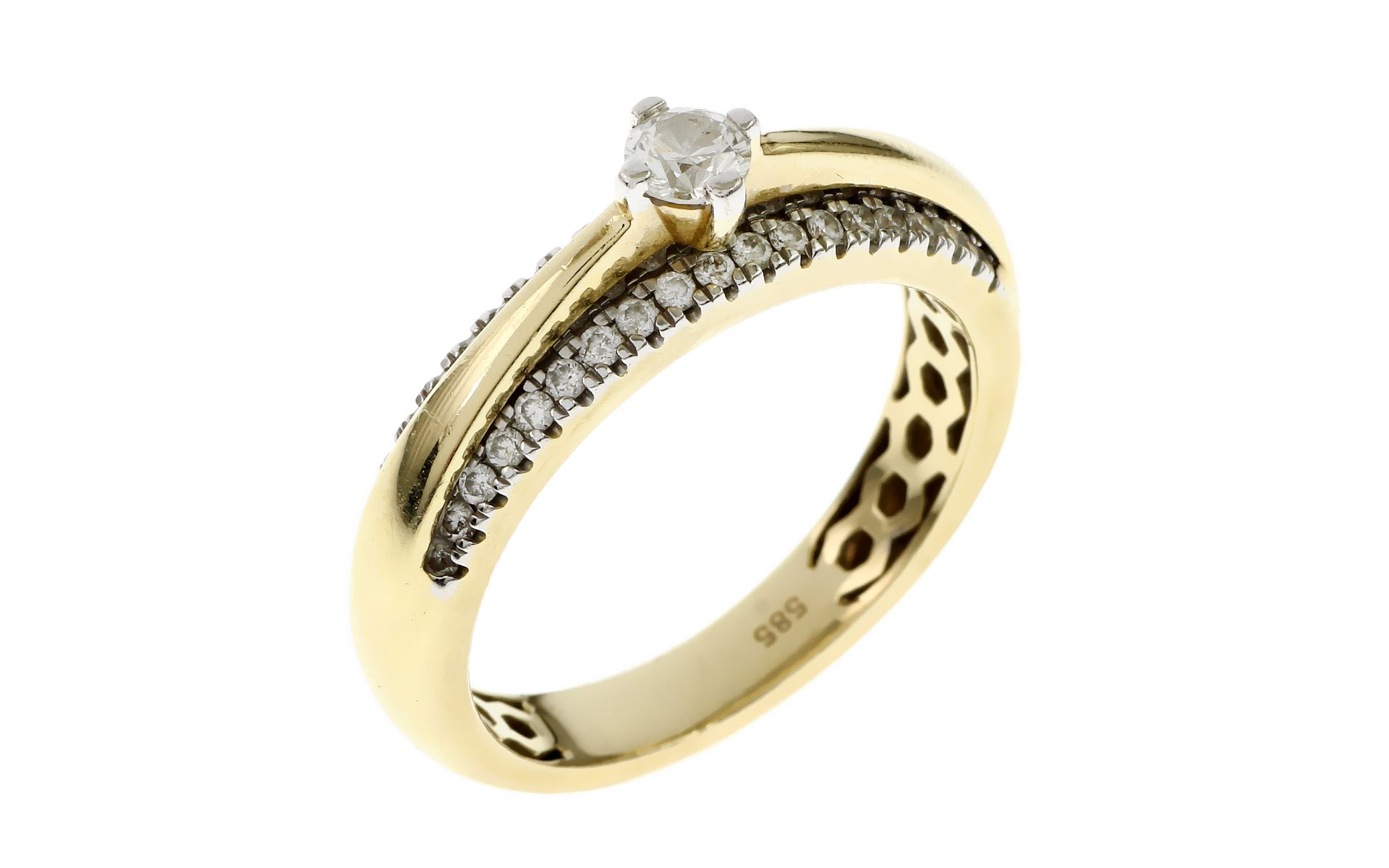 Ring 6.09g 585/- Gelbgold mit 39 Diamanten zus. ca. 0.77 ct.. Ringgroesse ca. 59