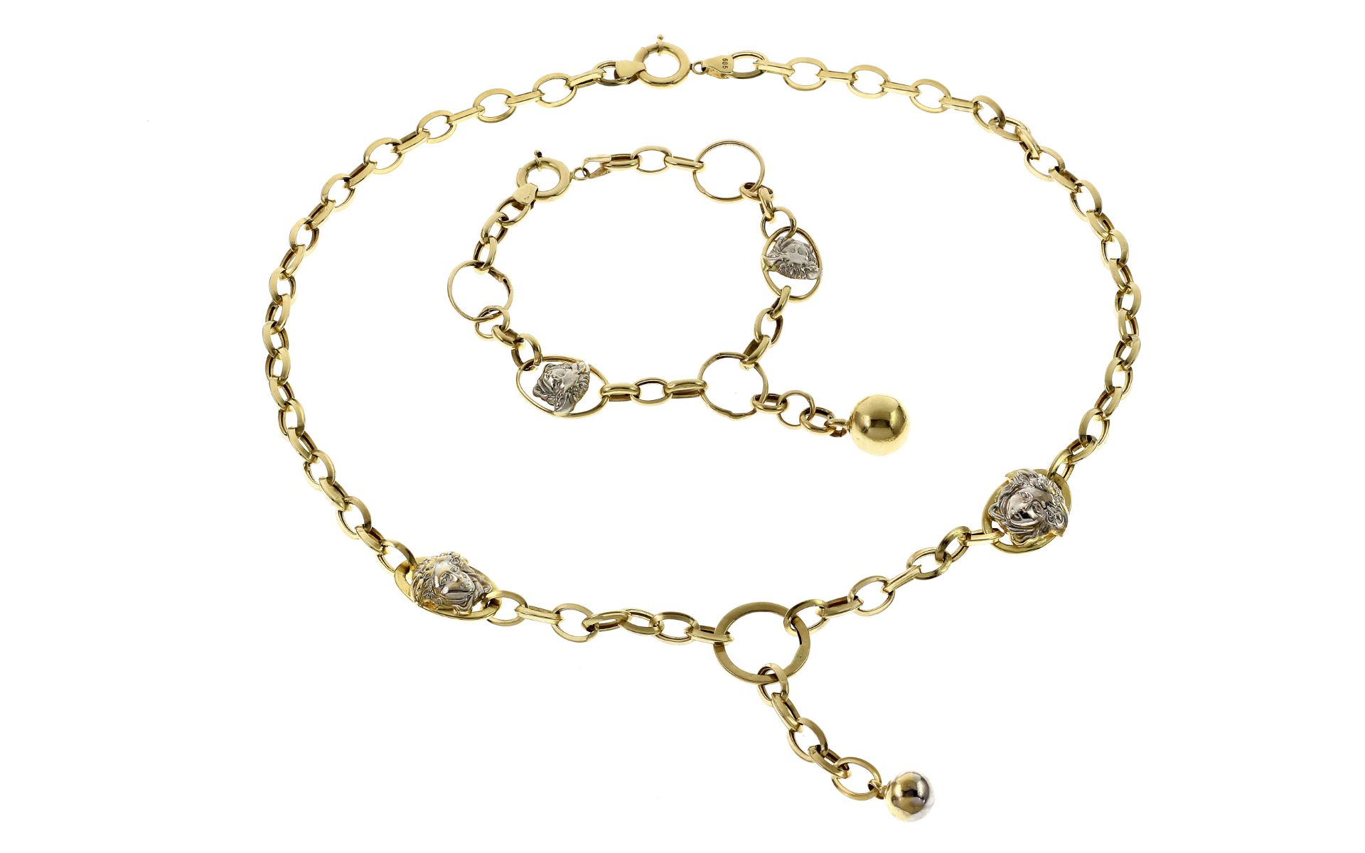 Kette und Armband ges. 19.43g 585/- Gelbgold und Weissgold. Laenge ca. 50 cm (Kette) + ca. 20 cm (Ar