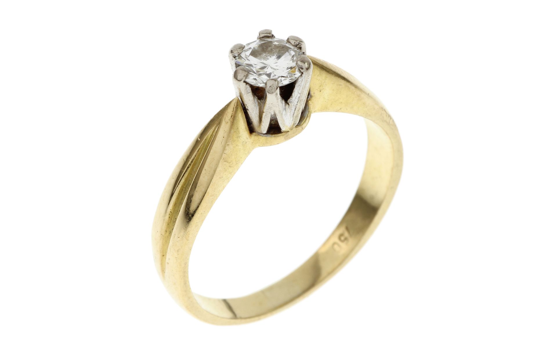 Ring 3.8g 750/- Gelbgold und Weissgold mit Diamant ca. 0.25 ct.. Ringgroesse ca. 52