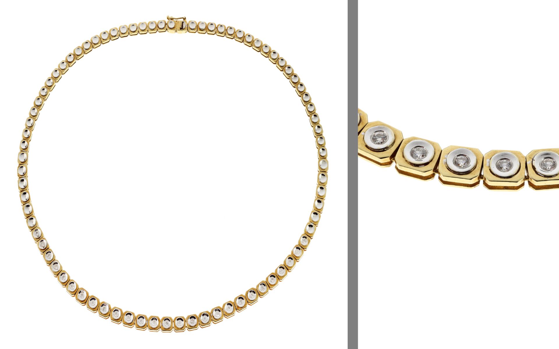 Collier 51.58g 750/- Gelbgold und Weissgold mit 27 Diamanten zus. ca. 1.35 ct.. Laenge ca. 44 cm