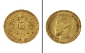 Goldmuenze 5 Rubel 1900 4.28g 900/- Gelbgold