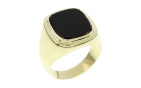 Ring 7.36g 585/- Gelbgold mit Onyx. Ringgroesse ca. 63