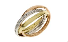 Ring 5.49g 585/- Gelbgold. Weissgold und Rotgold mit ca. 60 Diamanten zus. ca. 0.60 ct.. Ringgroesse