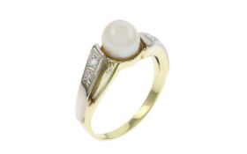 Ring 4.35g 585/- Gelbgold und Weissgold mit 4 Diamanten zus. ca. 0.10 ct. G/si und Suesswasser-Zucht