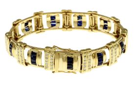 Armband 52.94g 750/- Gelbgold mit ca. 110 Diamanten zus. ca. 1.65 ct. G/vs-si und Saphiren. Laenge c