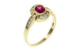 Ring 4.16g 585/- Gelbgold mit 14 Diamanten zus. ca. 0.42 ct. und Rubin. Ringgroesse ca. 60