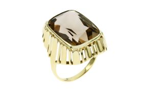 Ring 7.4g 585/- Gelbgold mit Rauchquarz. Ringgroesse ca. 56