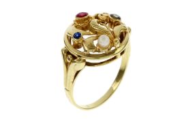 Ring 4.27g 585/- Gelbgold mit Farbsteinen und Perle. Ringgroesse ca. 57