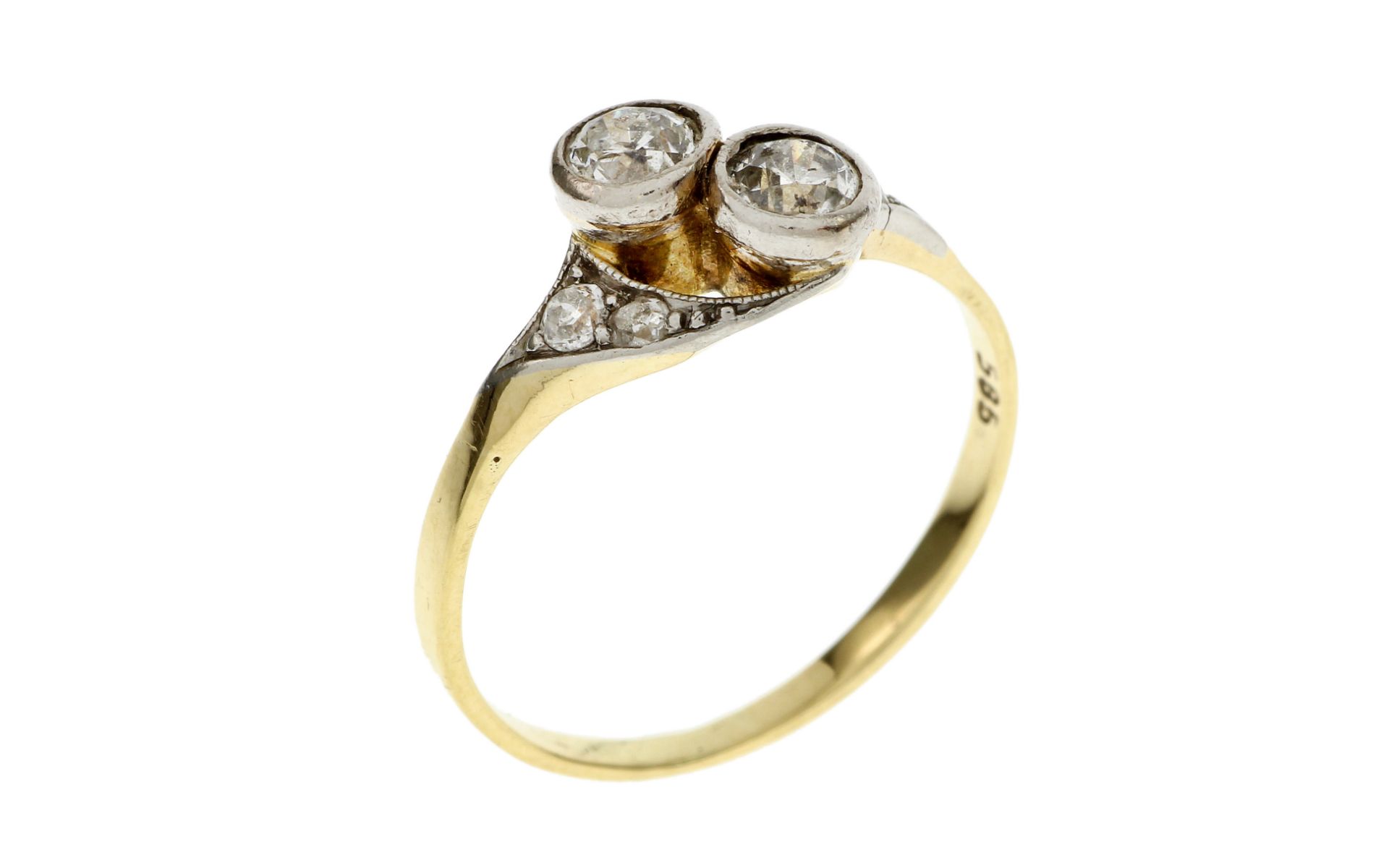 Ring 1.49g 585/- Gelbgold und Weissgold mit 6 Diamanten zus. ca. 0.34 ct. G/si-pi. Ringgroesse ca. 4