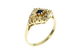 Ring 2.73g 585/- Gelbgold mit 12 Diamanten zus. ca. 0.24 ct. H/pi und Saphir. Ringgroesse ca. 52