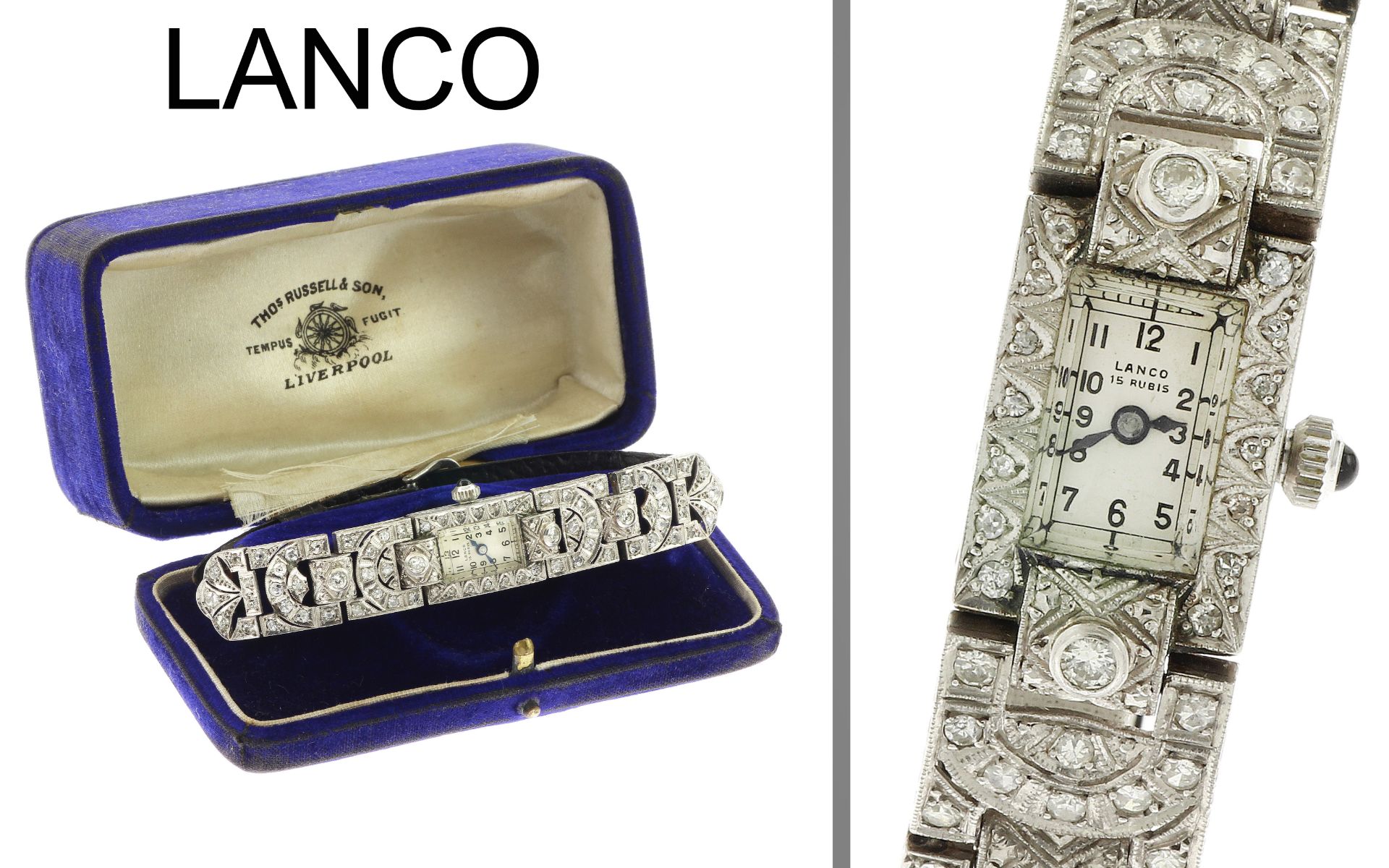 Lanco Handaufzug 950/- Platin Handaufzug mit 72 Diamanten zus. ca. 1.44 ct. F/si-pi mit Kaestchen
