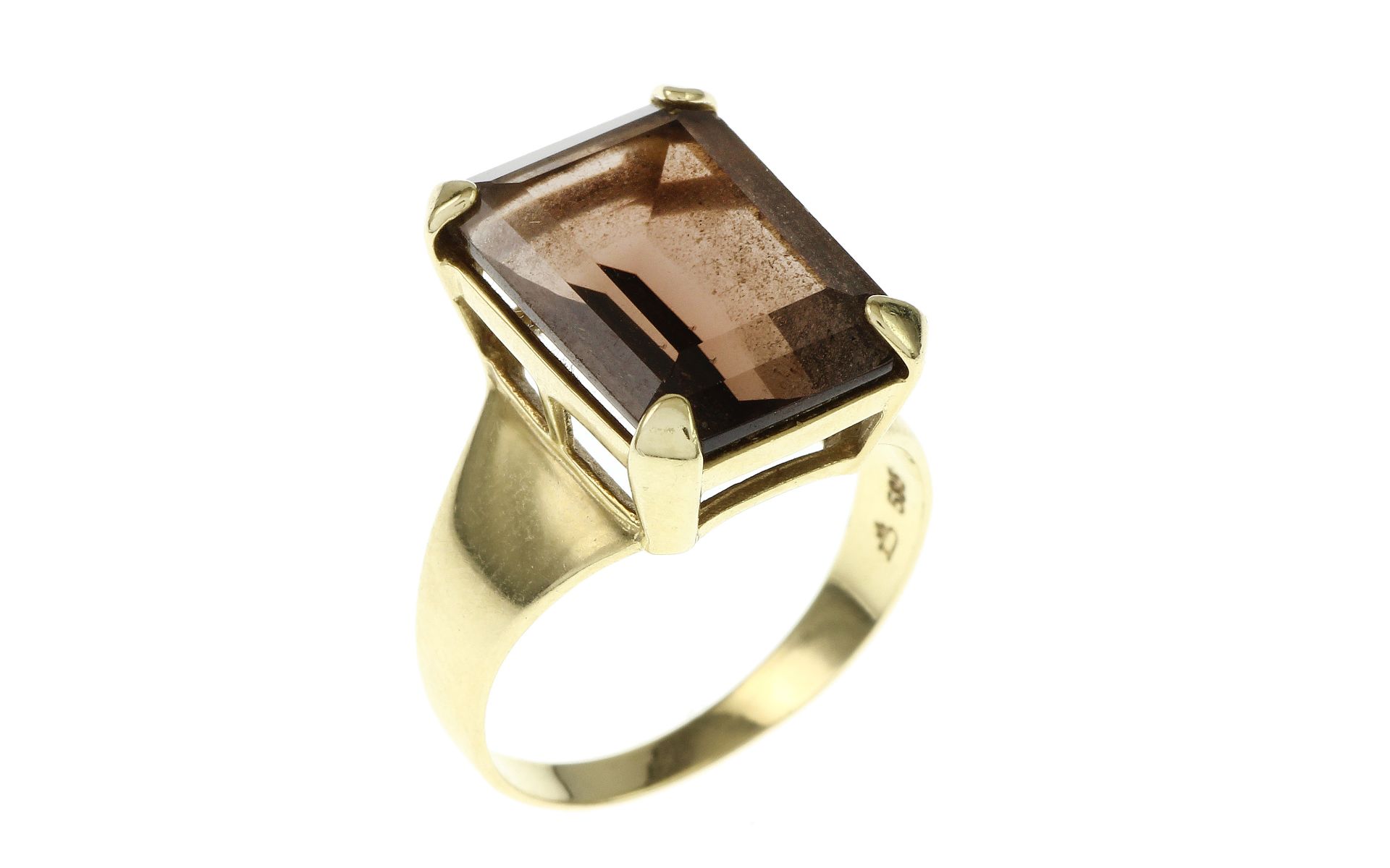 Ring 4.13g 585/- Gelbgold mit Rauchquarz. Ringgroesse ca. 52