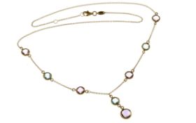 Collier 5.06g 585/- Gelbgold mit Amethysten und Topas. Laenge ca. 45 cm