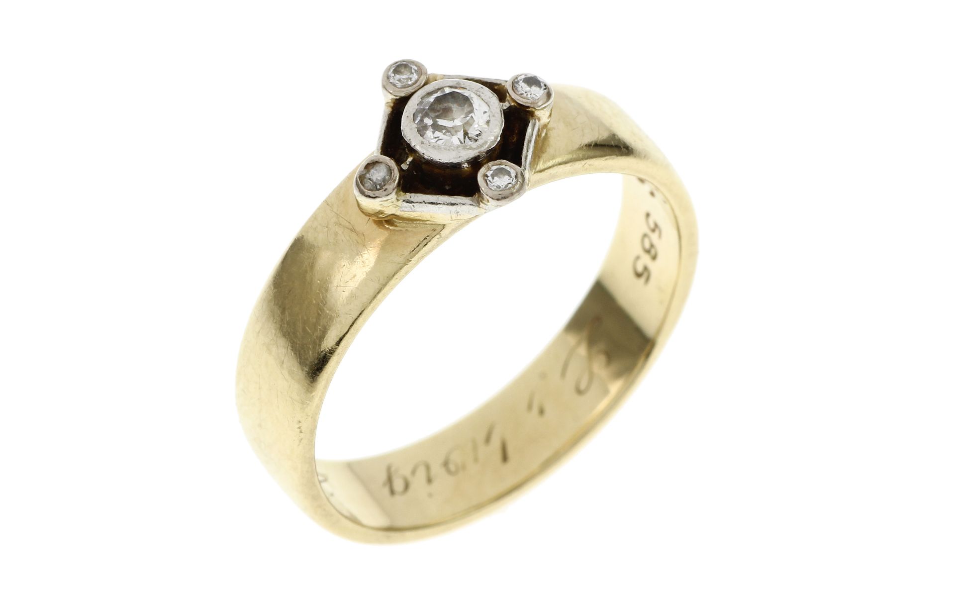 Ring 4.36g 585/- Gelbgold und Weissgold mit 5 Diamanten zus. ca. 0.18 ct.. Ringgroesse ca. 54