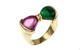 Ring 8.86g 750/- Gelbgold mit Smaragd und Farbstein. Ringgroesse ca. 54