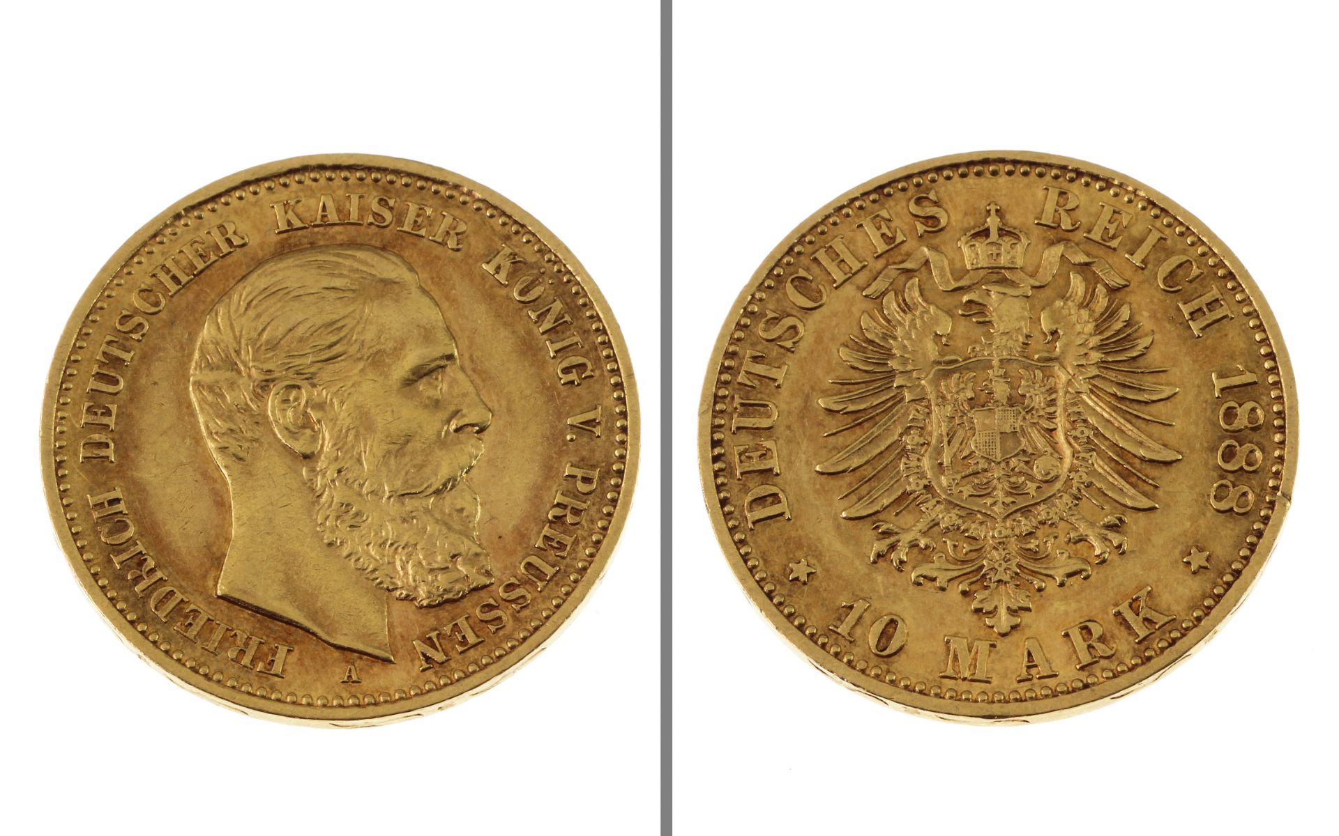 Goldmuenze 10 Mark Deutsches Reich 1888 3.96g 900/- Gelbgold