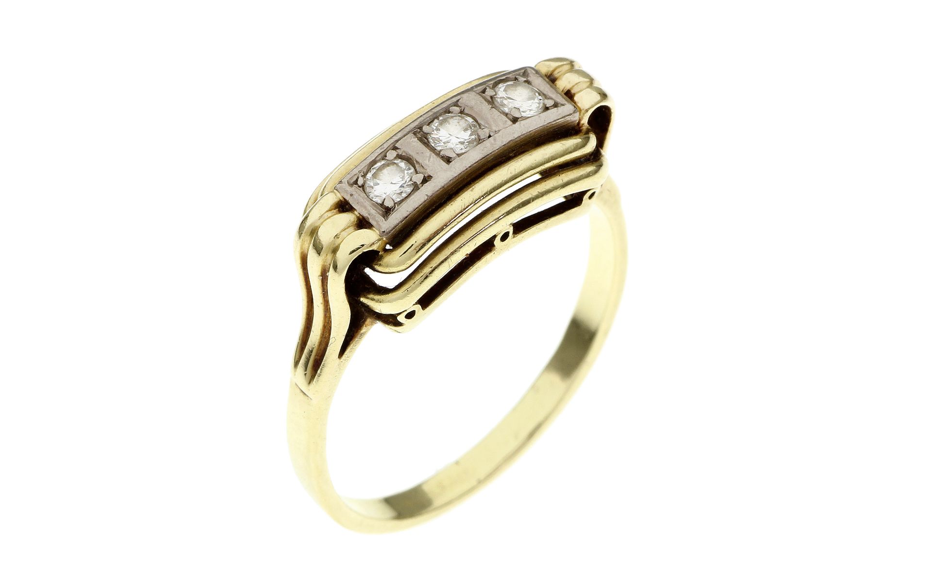 Ring 3.84g 585/- Gelbgold und Weissgold mit 3 Diamanten zus. ca. 0.15 ct.. Ringgroesse ca. 55