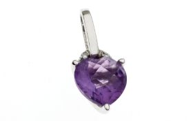 Anhaenger 1.15g 585/- Weissgold mit 2 Diamanten zus. ca. 0.02 ct. und Amethyst