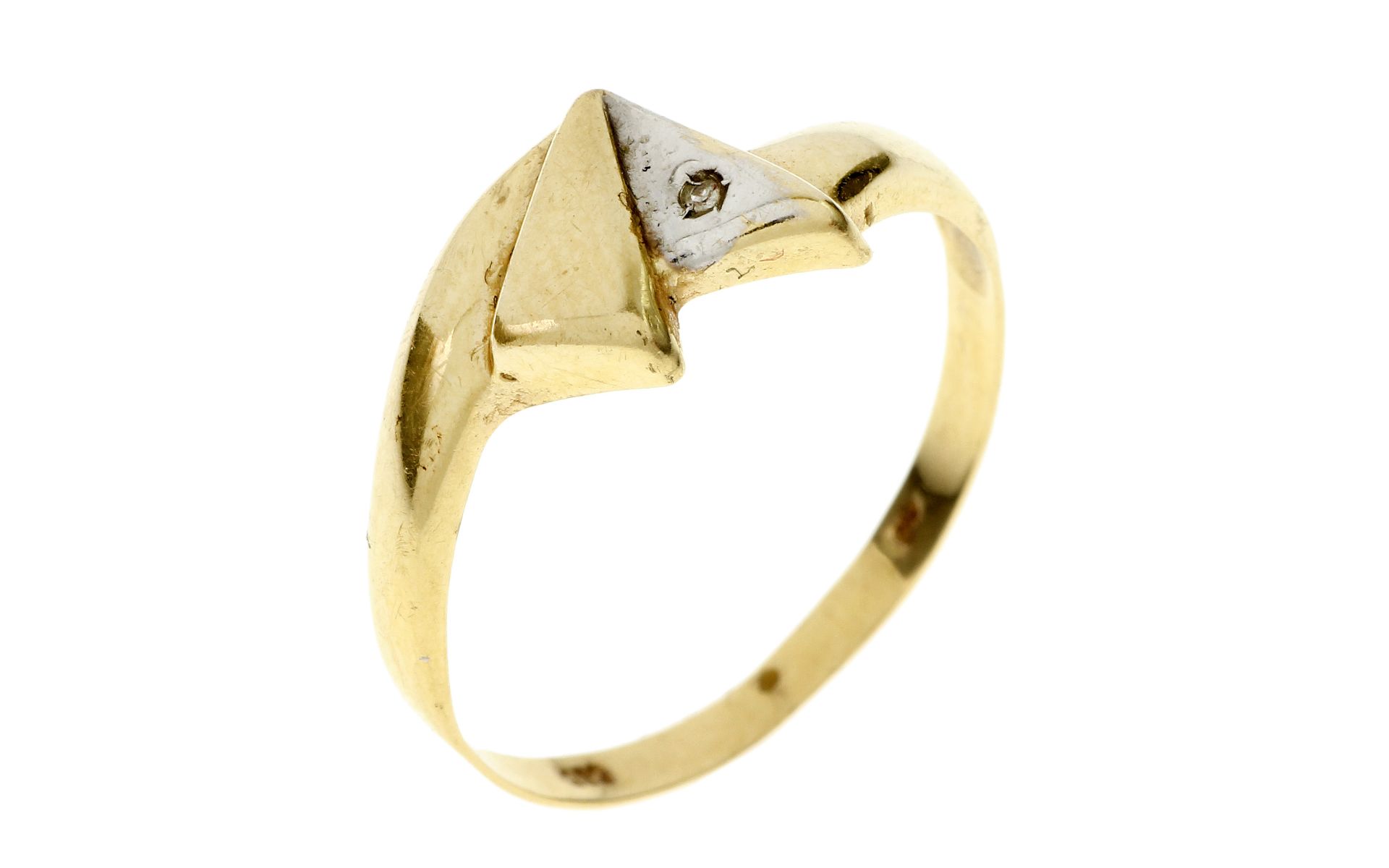 Ring 1.19g 585/- Gelbgold und Weissgold mit Diamant ca. 0.01 ct.. Ringgroesse ca. 59