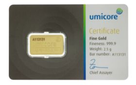 2.5g Goldbarren Umicore 999/- Gelbgold