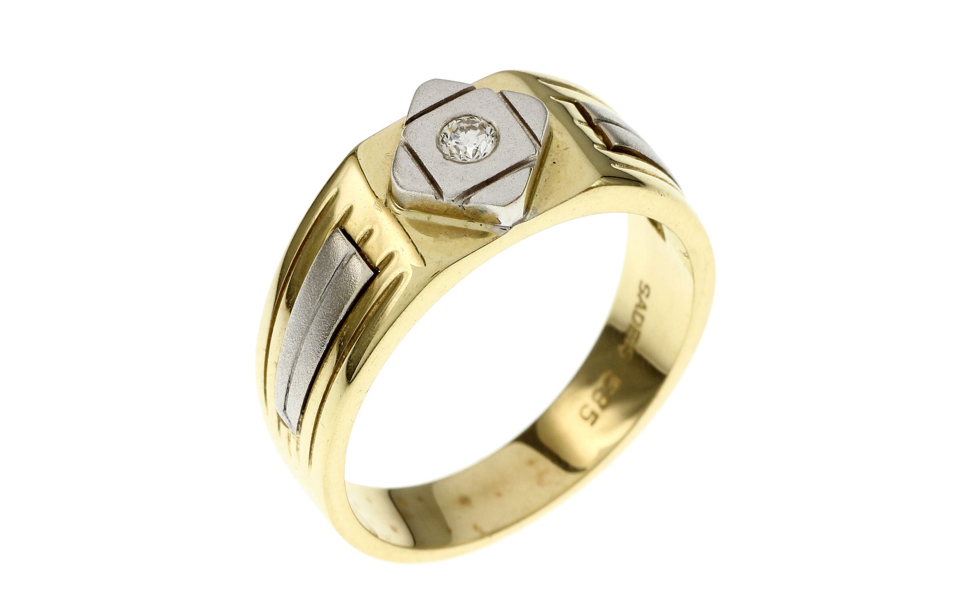 Ring 6.99g 585/- Gelbgold und Weissgold mit Diamant ca. 0.08 ct.. Ringgroesse ca. 58