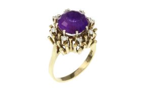 Ring 7.4g 585/- Gelbgold mit 8 Diamanten zus. ca. 0.16 ct. und Amethyst. Ringgroesse ca. 55