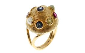 Ring 12.66g 585/- Gelbgold mit diversen Farbsteinen und Perlen. Ringgroesse ca. 53