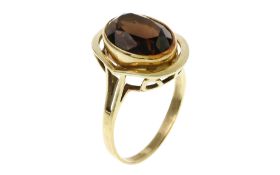 Ring 4.65g 585/- Gelbgold mit Rauchquarz. Ringgroesse ca. 59