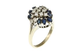 Ring 6.81g 585/- Weissgold mit 13 Diamanten zus. ca. 0.65 ct. und Saphiren. Ringgroesse ca. 63