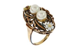 Ring 8.65g 585/- Rotgold mit Perlen. Ringgroesse ca. 51