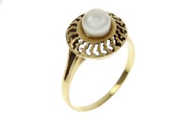 Ring 4.3g 585/- Gelbgold mit Perle. Ringgroesse ca. 64