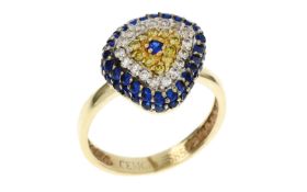 Ring 2.95g 585/- Gelbgold mit Zirkonia und Farbsteinen. Ringgroesse ca. 51