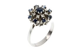 Ring 4.85g 585/- Weissgold mit 8 Diamanten zus. ca. 0.12 ct. und Saphiren. Ringgroesse ca. 58