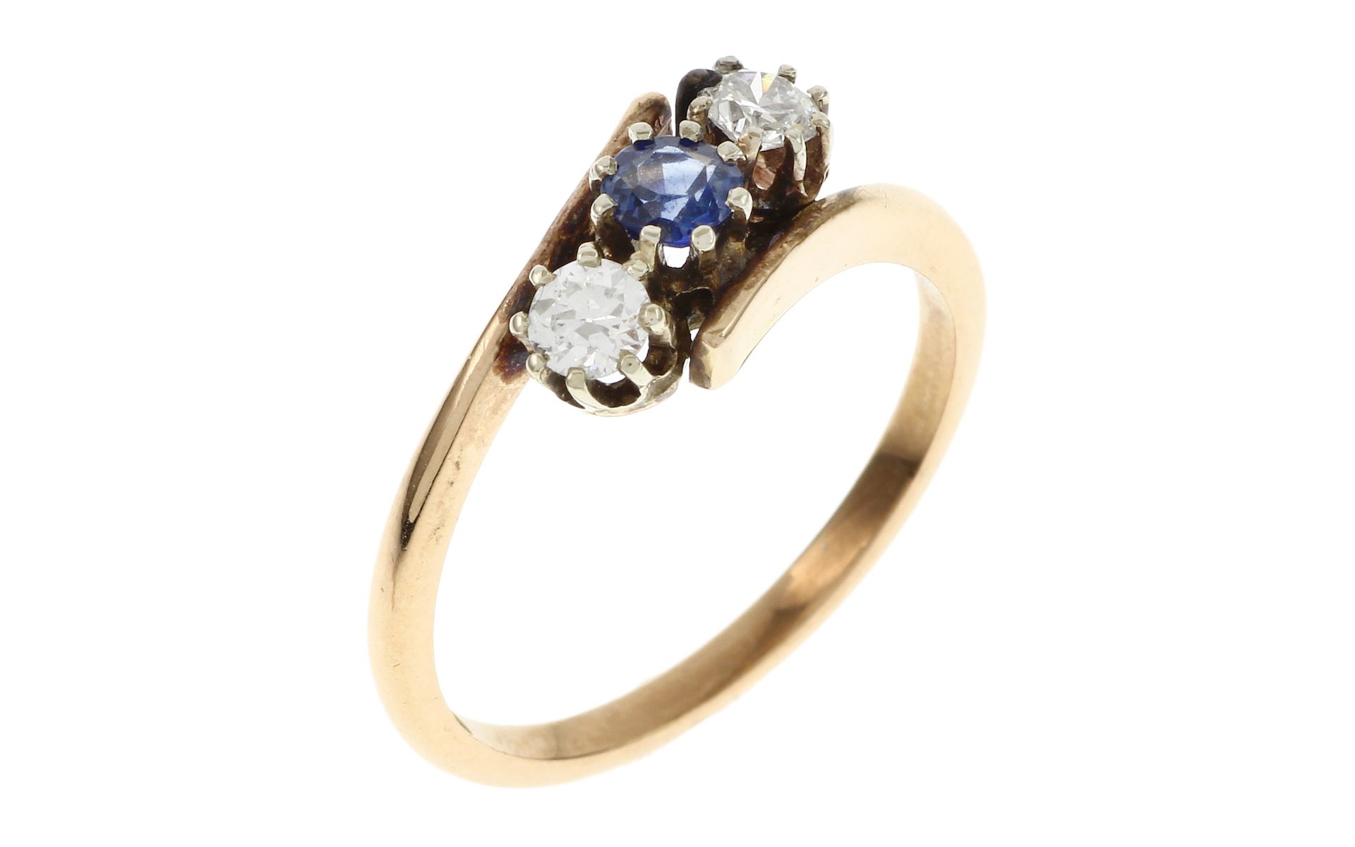 Ring 2.48g 585/- Gelbgold mit 2 Diamanten zus. ca. 0.24 ct. und Saphir. Ringgroesse ca. 51