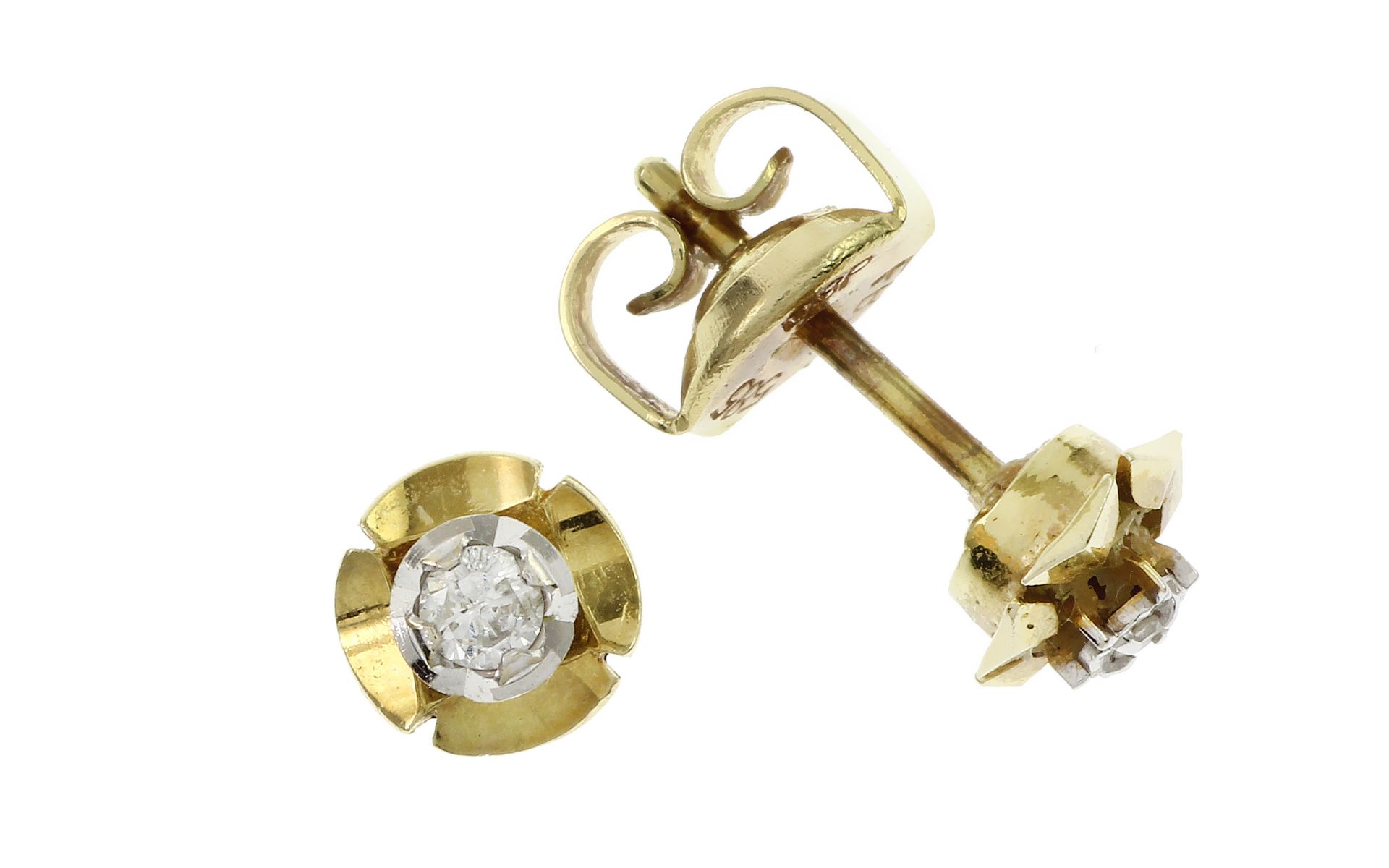 Ohrstecker 1.73g 585/- Gelbgold mit 2 Diamanten zus. ca. 0.02 ct.