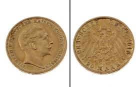 Goldmuenze 20 Mark Deutsches Reich 1910 7.93g 900/- Gelbgold