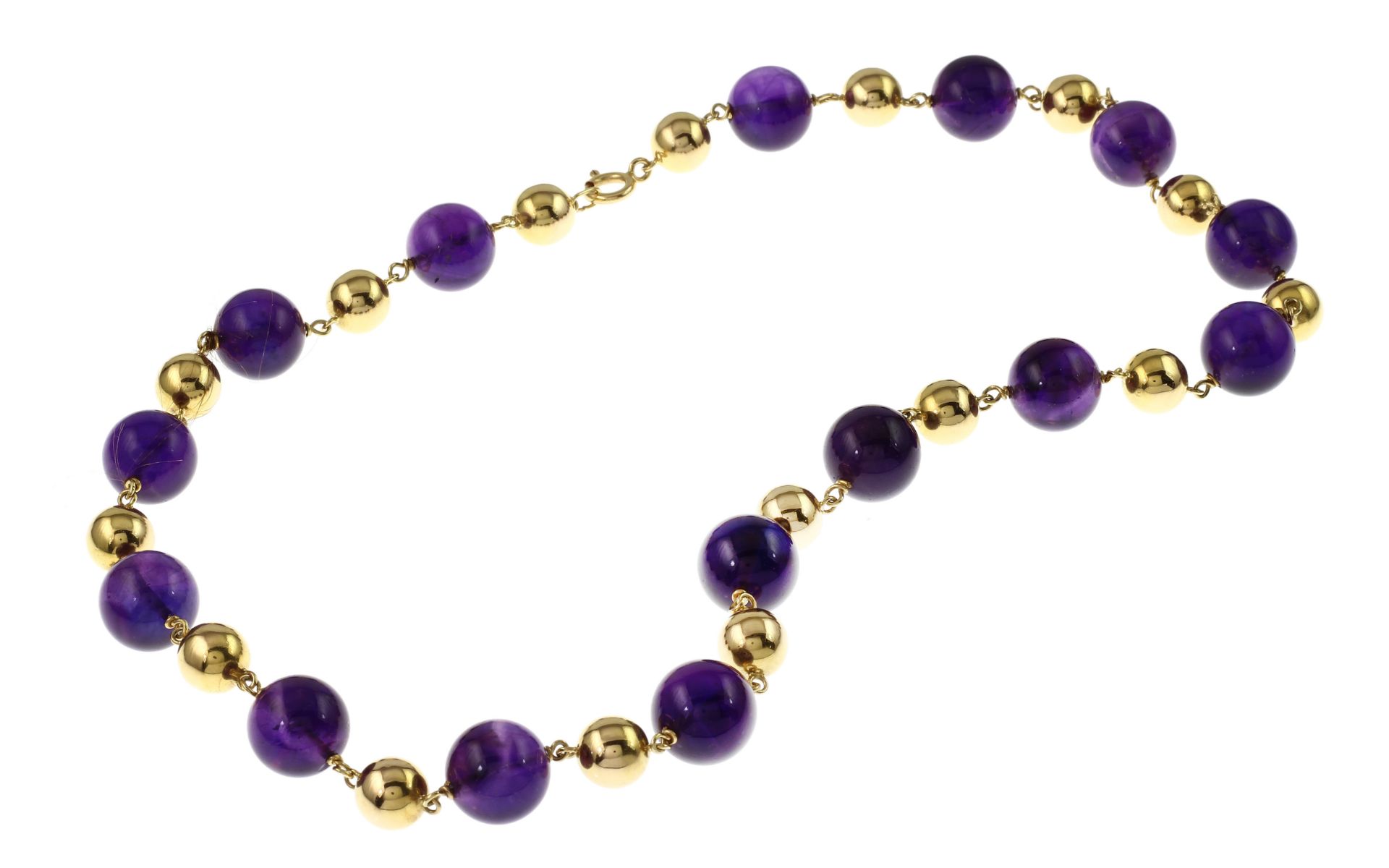 Collier 64.77g 750/- Gelbgold mit Amethysten. Laenge ca. 51 cm