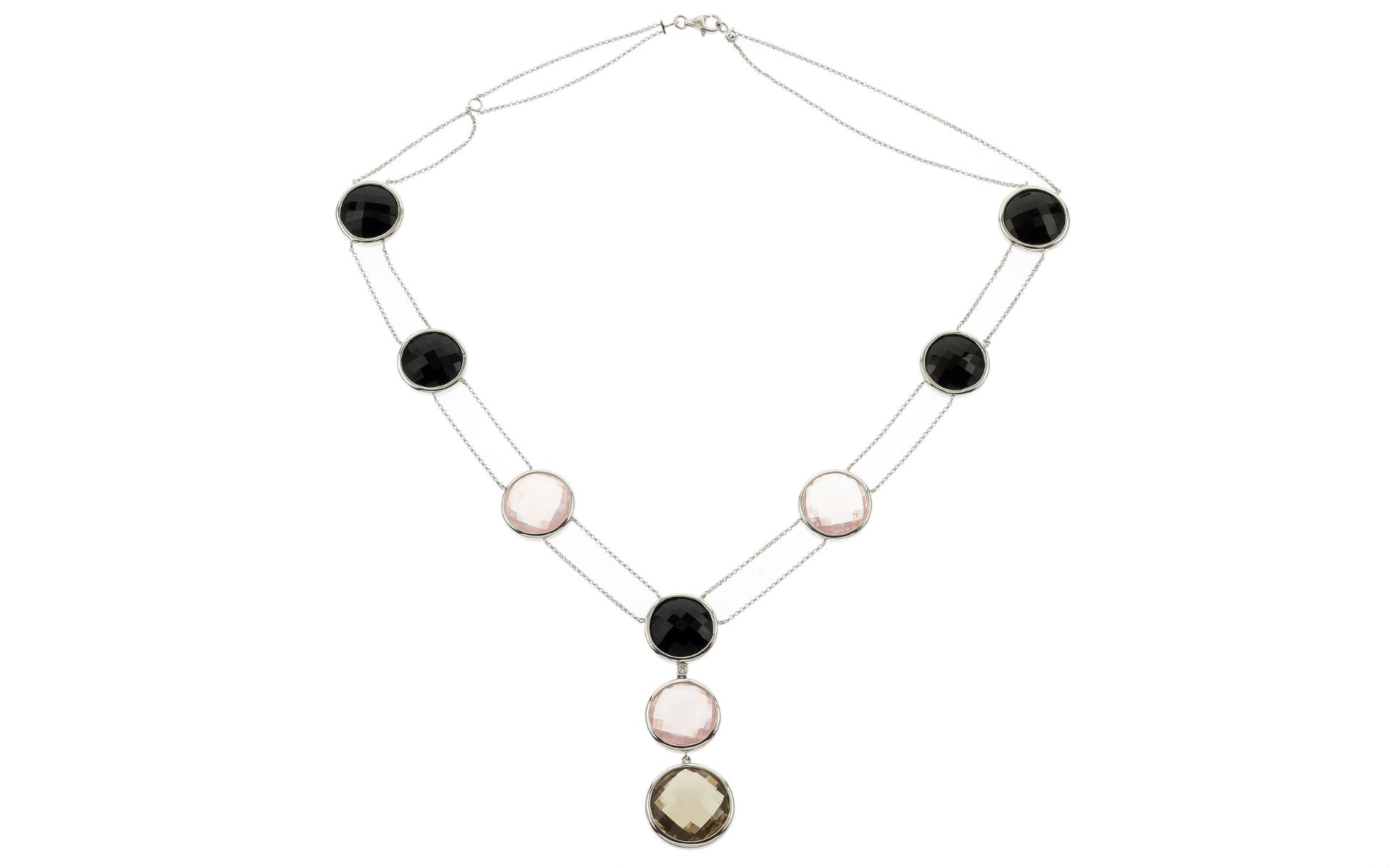 Collier mit Diamant. Onyx. Rosenquarz und Rauchquarz - Bild 2 aus 2