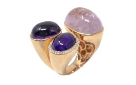 Ring mit Diamanten, Kunzit und Amethyst