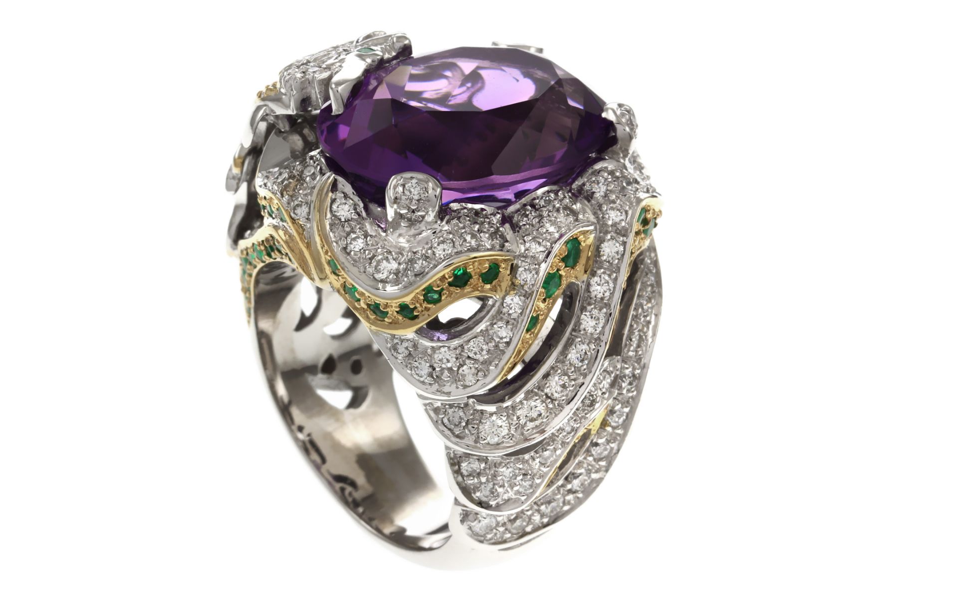 Ring mit Diamanten, Smaragden und Amethyst - Bild 2 aus 2